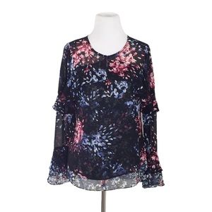 White House Black Market Floral Flounce Blouse 2P